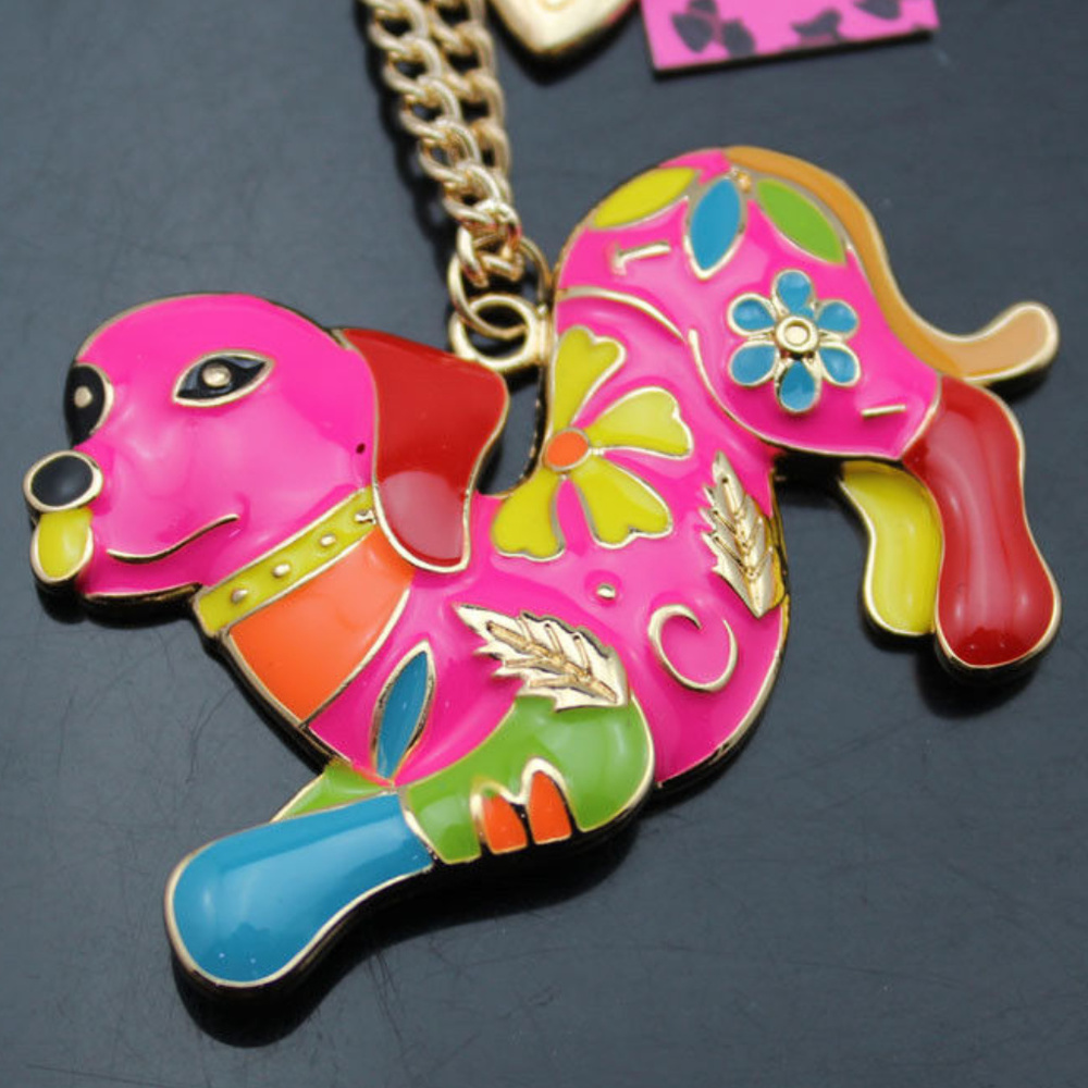 Betsey Johnson pink enamel dog pendant necklace